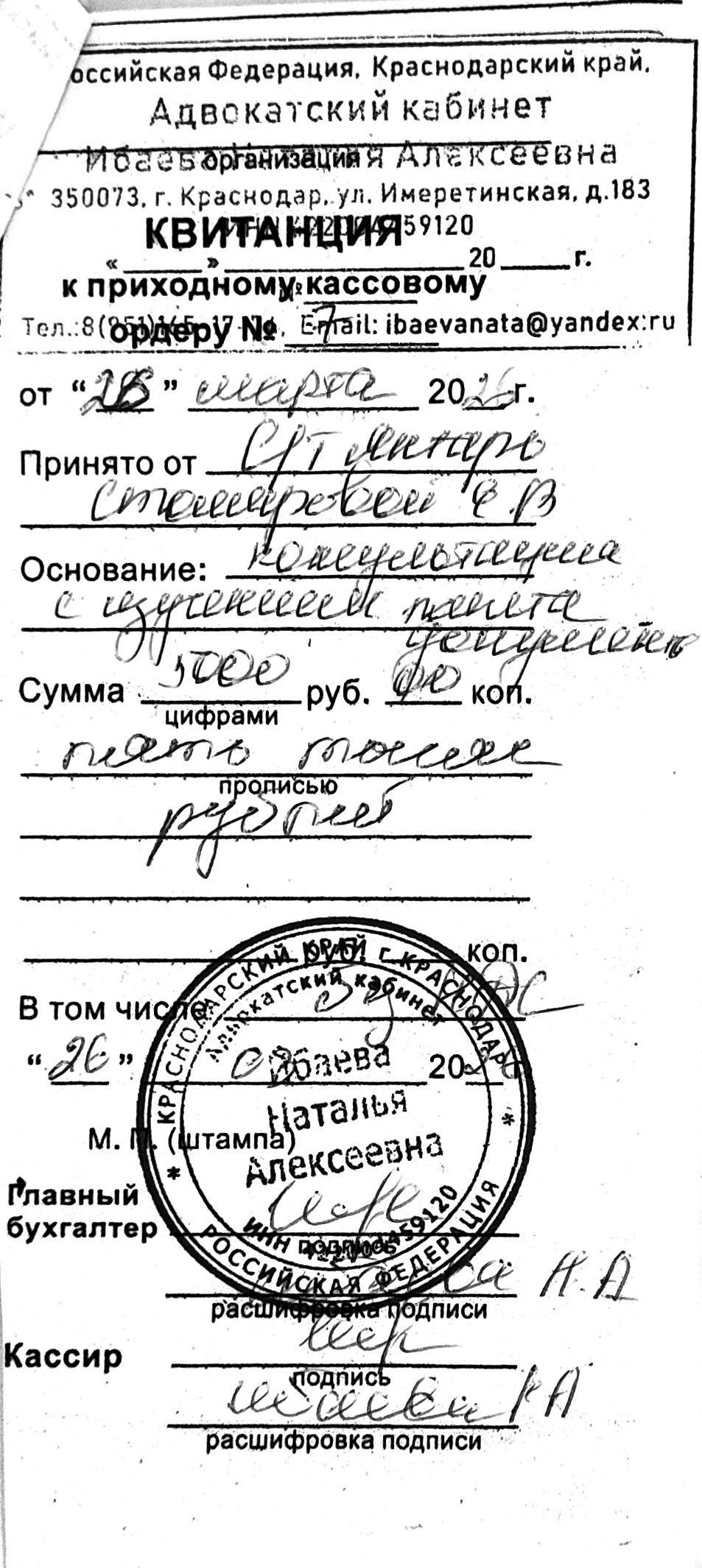 Чек для отчётности за март 2026 №11 — 5 000 рублей