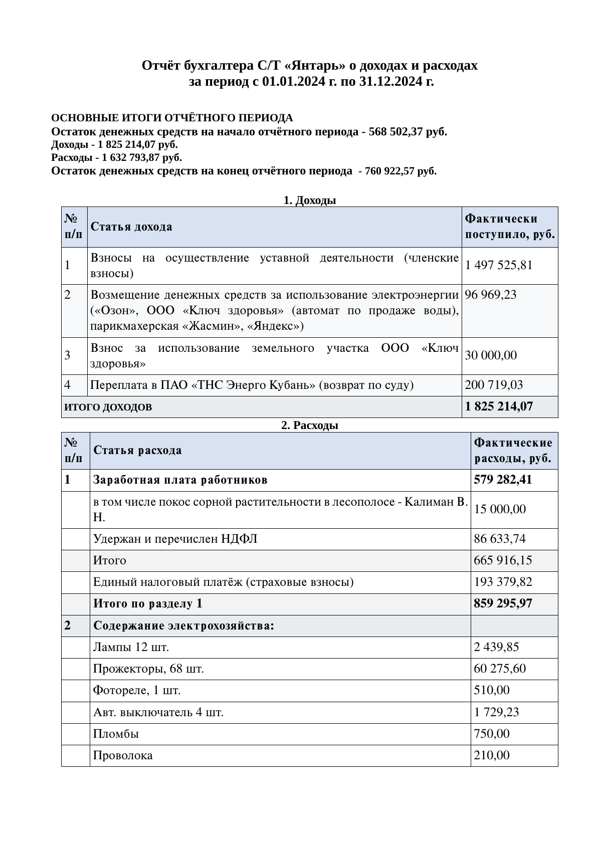 Отчёт бухгалтера за 2024 год, страница 1